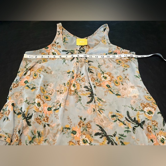 Anthro MAEVE Floral Sheer Sleeveless Tunic Gray Peach Ruffle Size Small - Picture 7 of 11